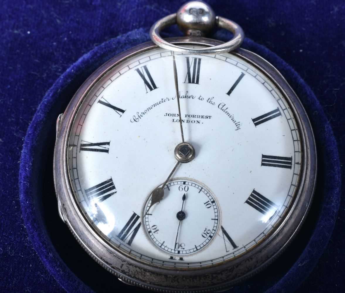 A Victorian JOHN FORREST Silver Gents Open Face Pocket Watch in a fitted case.  Hallmarked Chester - Image 2 of 4