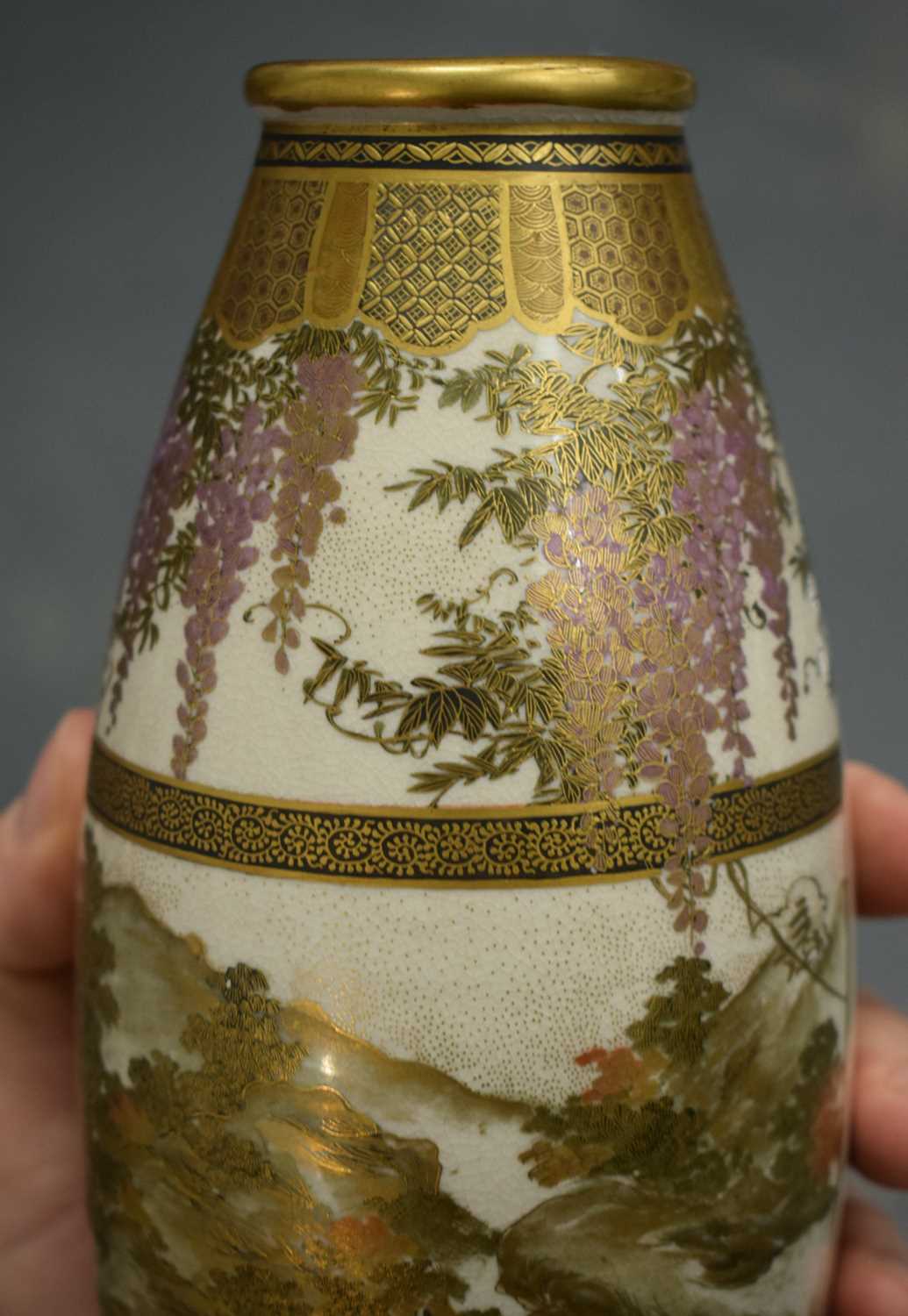 A PAIR OF LATE 19TH CENTURY JAPANESE MEIJI PERIOD SATSUMA POTTERY VASES painted with a group of - Image 24 of 25