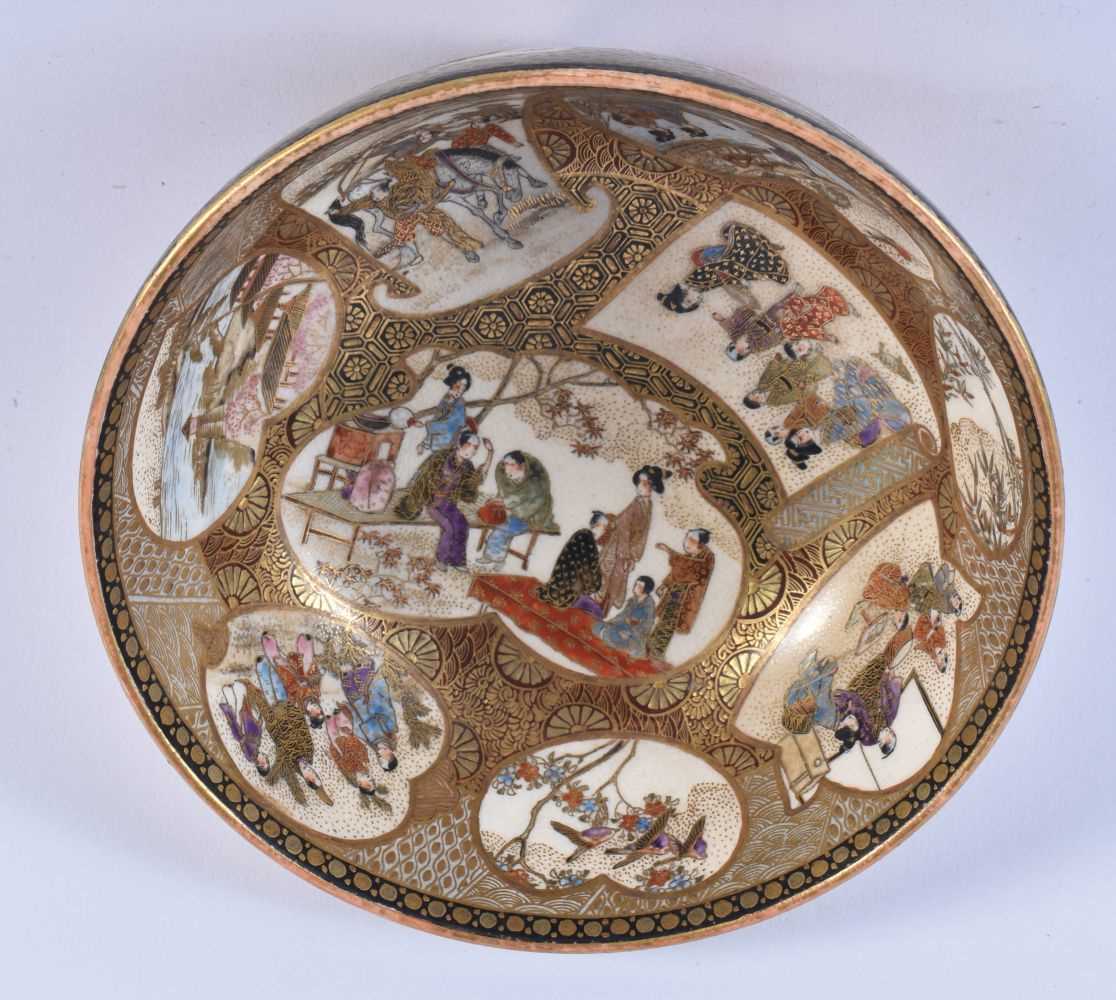 A 19TH CENTURY JAPANESE MEIJI PERIOD SATSUMA BOWL painted with figures and landscapes. 12 cm - Image 2 of 3