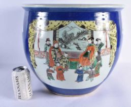 A LARGE 19TH CENTURY CHINESE POWDER BLUE FAMILLE VERTE ENAMELLED JARDINIERE Kangxi style, painted