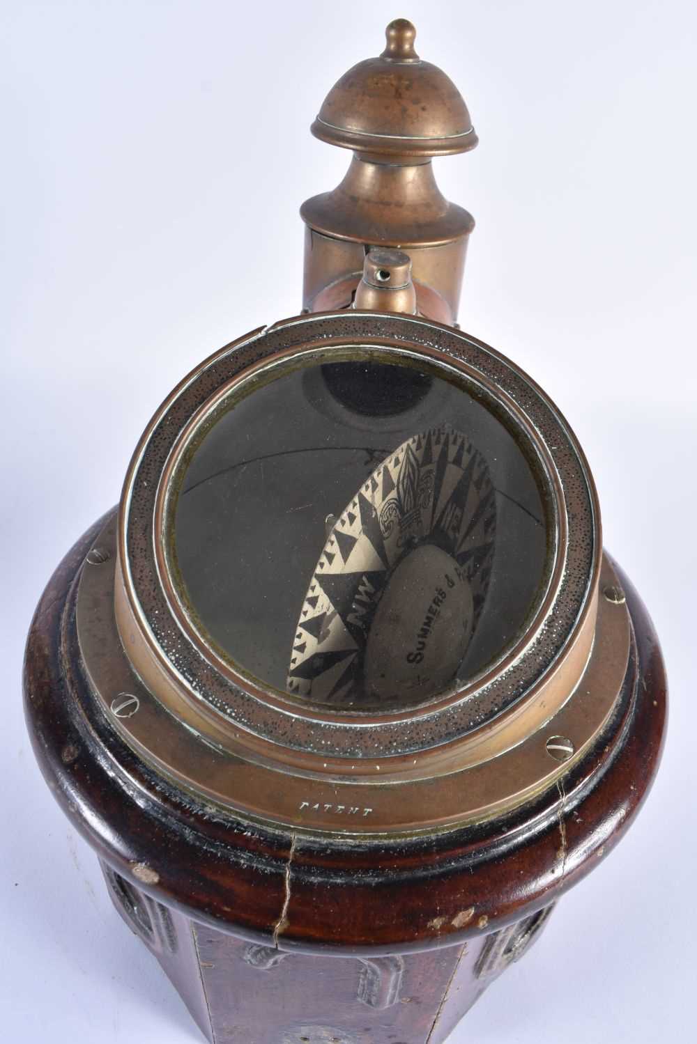 AN ANTIQUE SHIPS BINNACLE MARINE COMPASS Summers & Payne. 27 cm x 24 cm. - Image 2 of 5