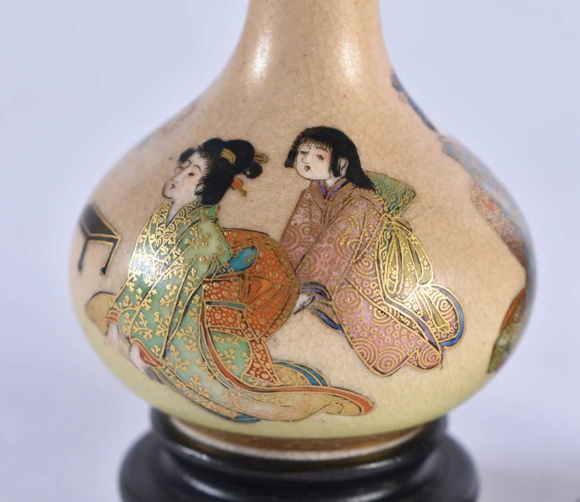 A RARE MINIATURE PAIR OF LATE 19TH CENTURY JAPANESE MEIJI PERIOD SATSUMA VASES painted with - Image 5 of 7