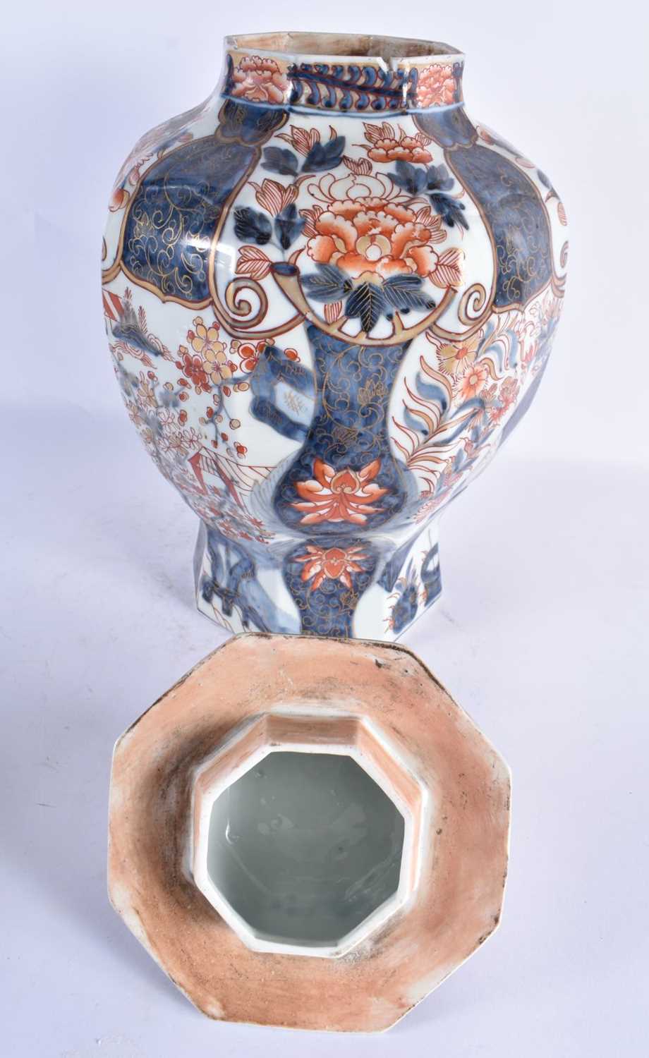 A LARGE 18TH CENTURY JAPANESE EDO PERIOD IMARI VASE AND COVER painted with landscapes, together with - Image 3 of 10