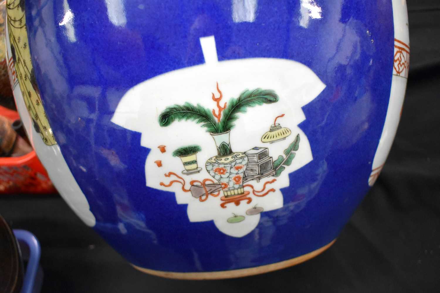 A LARGE 19TH CENTURY CHINESE POWDER BLUE FAMILLE VERTE ENAMELLED JARDINIERE Kangxi style, painted - Image 14 of 29