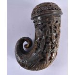 A VERY RARE LATE 18TH/19TH CENTURY CHINESE CARVED HORN SNUFF MULL Qing, of very unusual form, formed