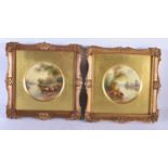 A PAIR OF ROYAL WORCESTER PORCELAIN PLAQUES. 21 cm square.