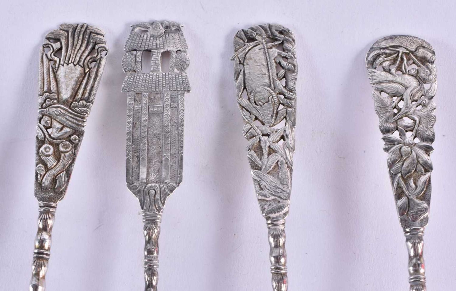 SIX ANTIQUE ORIENTAL SILVER SPOONS. 93 grams. 13 cm long. (6) - Image 3 of 6