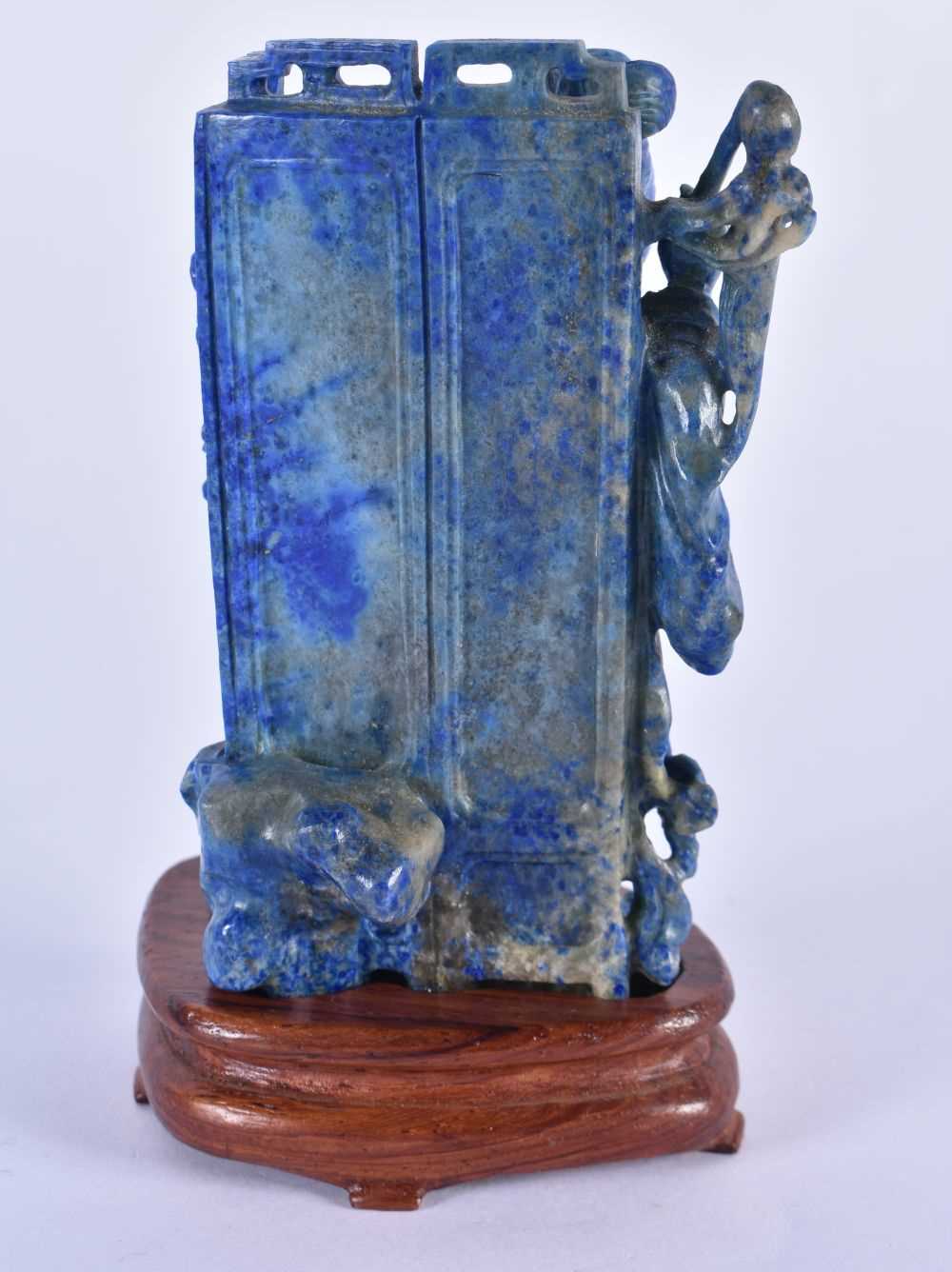 A LATE 19TH CENTURY CHINESE CARVED LAPIS LAZULI FIGURE OF A FEMALE Late Qing, modelled standing - Image 3 of 5