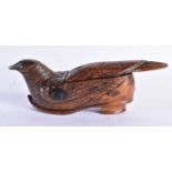 A RARE 18TH CENTURY CARVED TREEN SNUFF BOX formed unusually as a bird seated within a shoe. 13 cm