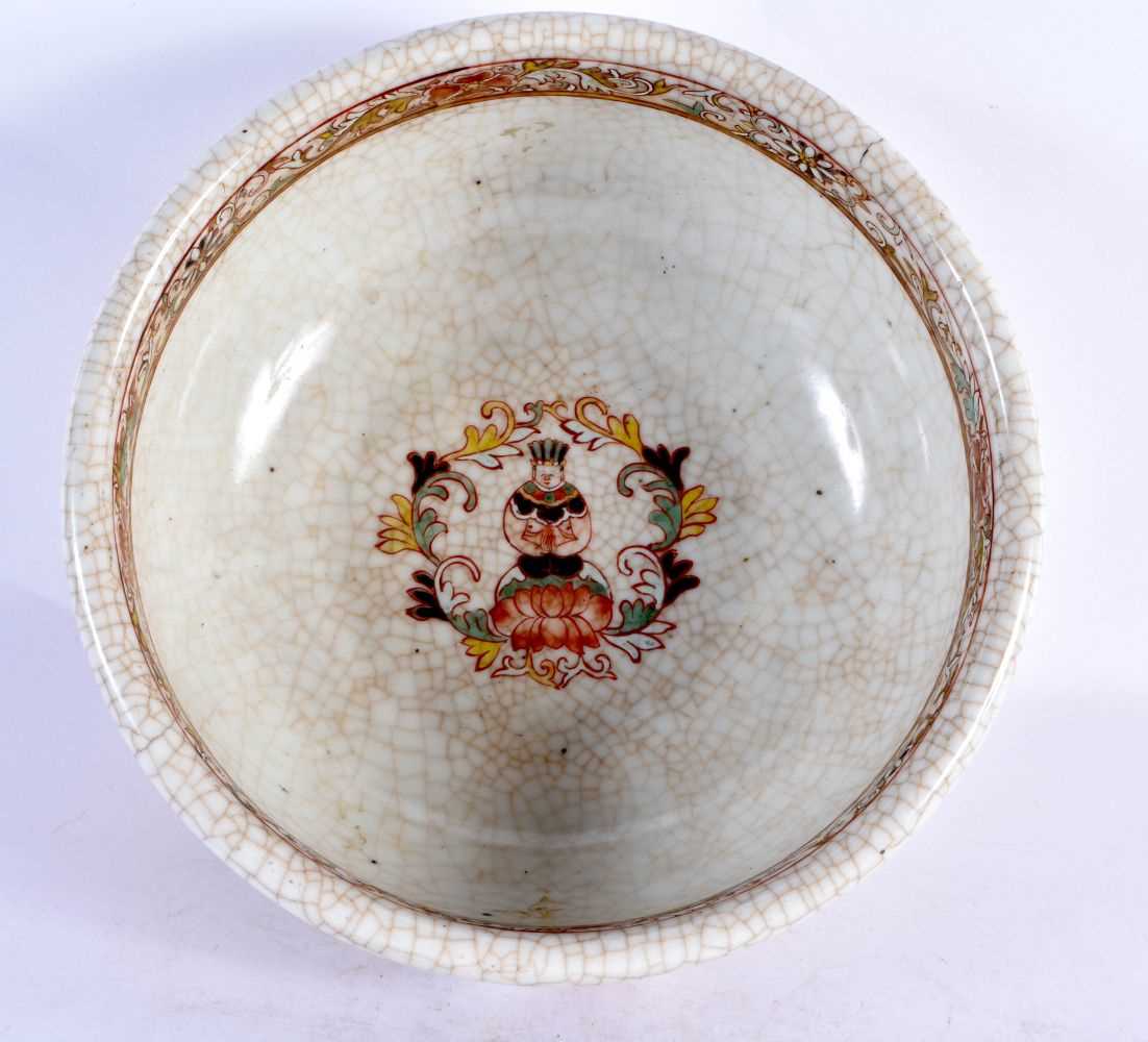 A CHINESE QING DYNASTY CRACKLED THAI MARKET BOWL painted with figures and foliage. 22 cm x 9 cm. - Image 2 of 5