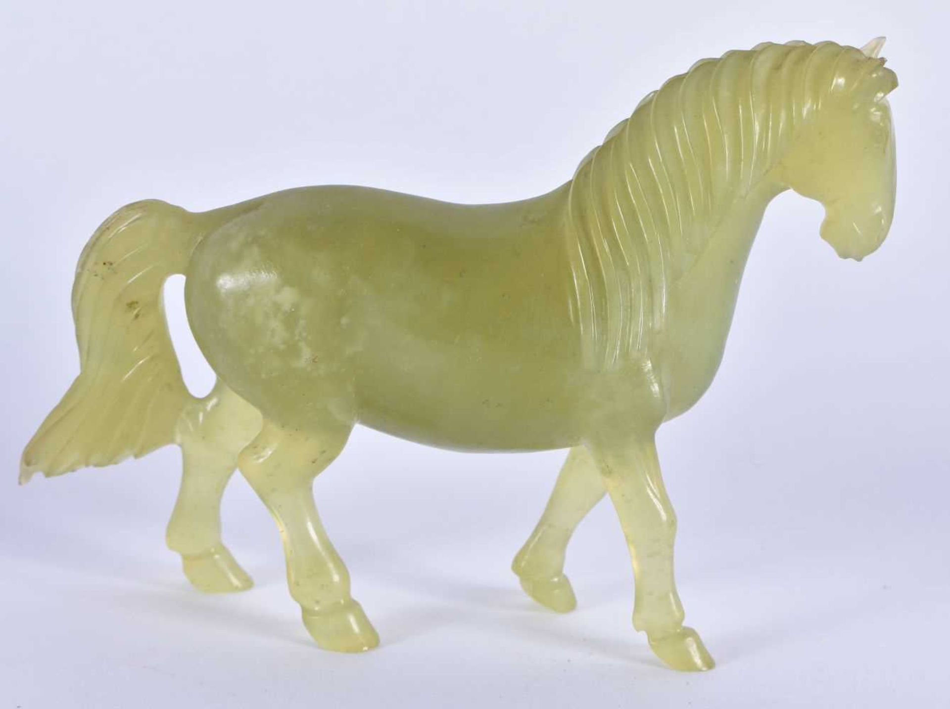 A SET OF SIX LATE 19TH CENTURY CHINESE CARVED JADE HORSES Late Qing, modelled in various forms and - Image 5 of 13