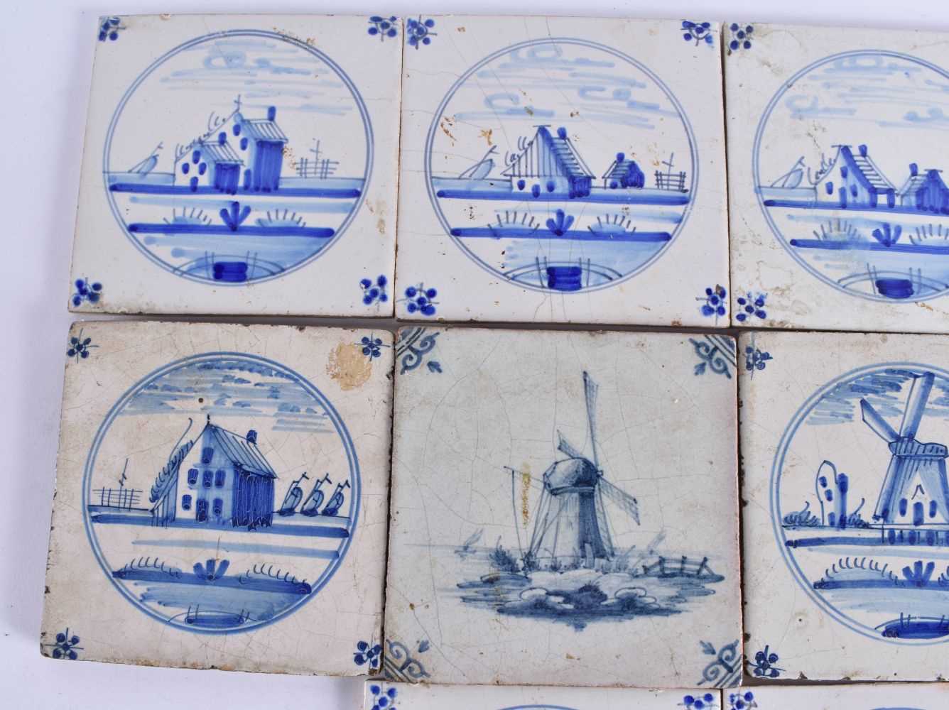 TEN DELFT BLUE AND WHITE POTTERY TILES. 12.5 cm square. (10) - Image 2 of 5