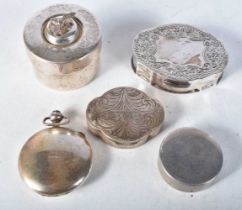 Five Silver Pill Boxes. Various marks incl Sheffield 2009 and 2003. Largest 4cm x 4.5cm. Total