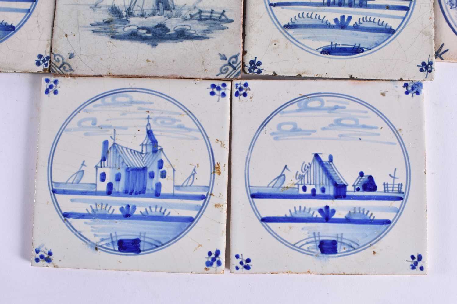 TEN DELFT BLUE AND WHITE POTTERY TILES. 12.5 cm square. (10) - Image 4 of 5