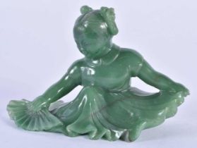 AN EARLY 20TH CENTURY CHINESE CARVED GREEN JADE FIGURE OF A YOUNG GIRL Late Qing/Republic,