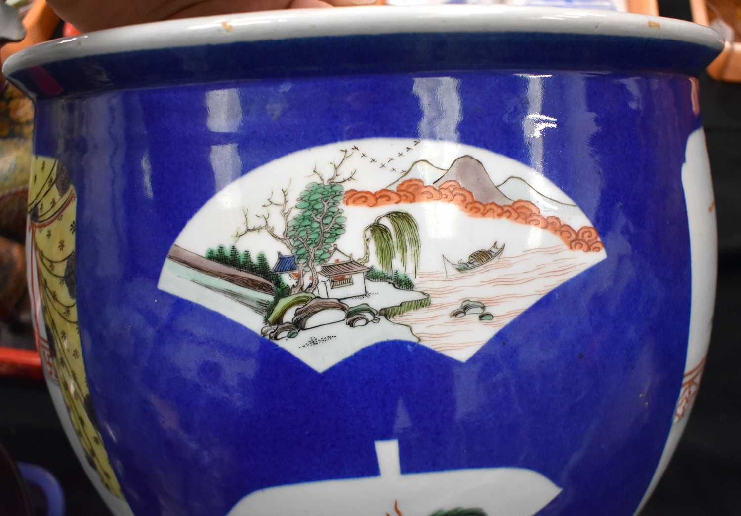 A LARGE 19TH CENTURY CHINESE POWDER BLUE FAMILLE VERTE ENAMELLED JARDINIERE Kangxi style, painted - Image 10 of 29