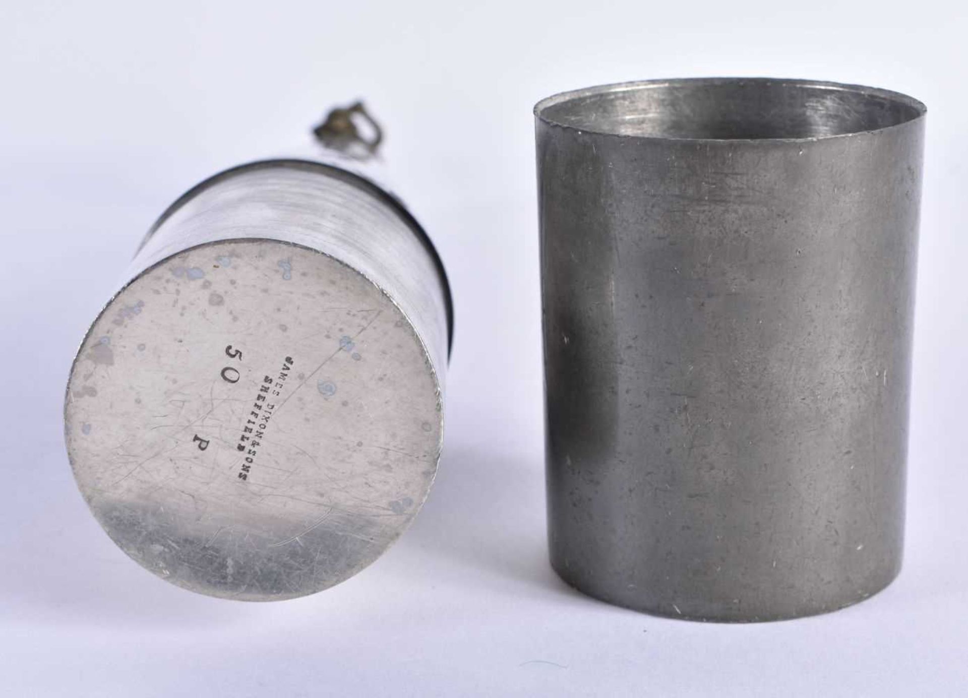 A Pewter Drinking Flask with detachable cup on base. 25.5cm x 5cm, weight 304g. - Image 2 of 4