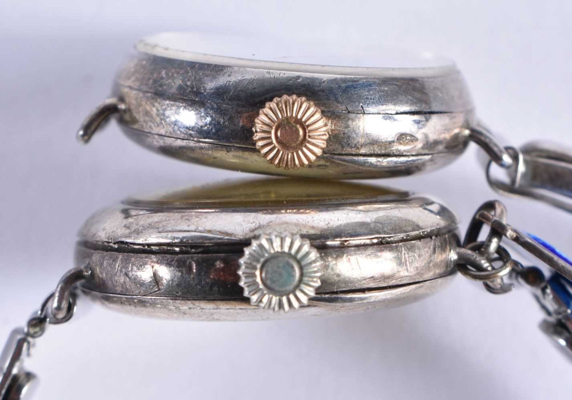 x 2 Sterling Silver Vintage Ladies Enamel Dial Wristwatches Hand-wind Working. 55 grams. (2) - Image 3 of 5