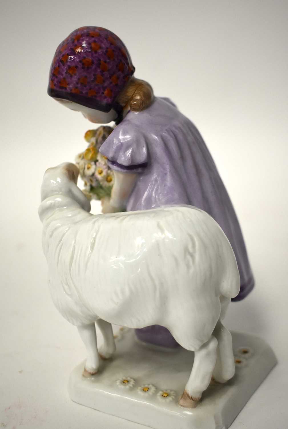 AN UNUSUAL GERMAN MEISSEN PORCELAIN GROUP depicting a child and a young goat. 17 cm high. - Image 8 of 18