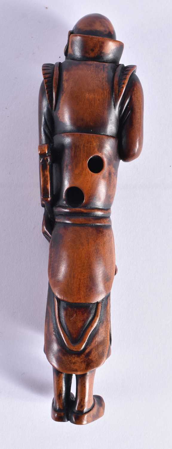 A VERY RARE LARGE JAPANESE BOXWOOD SASHI NETSUKE modelled as a Mongolian Archer. 12.5 cm high. Note: - Image 7 of 8