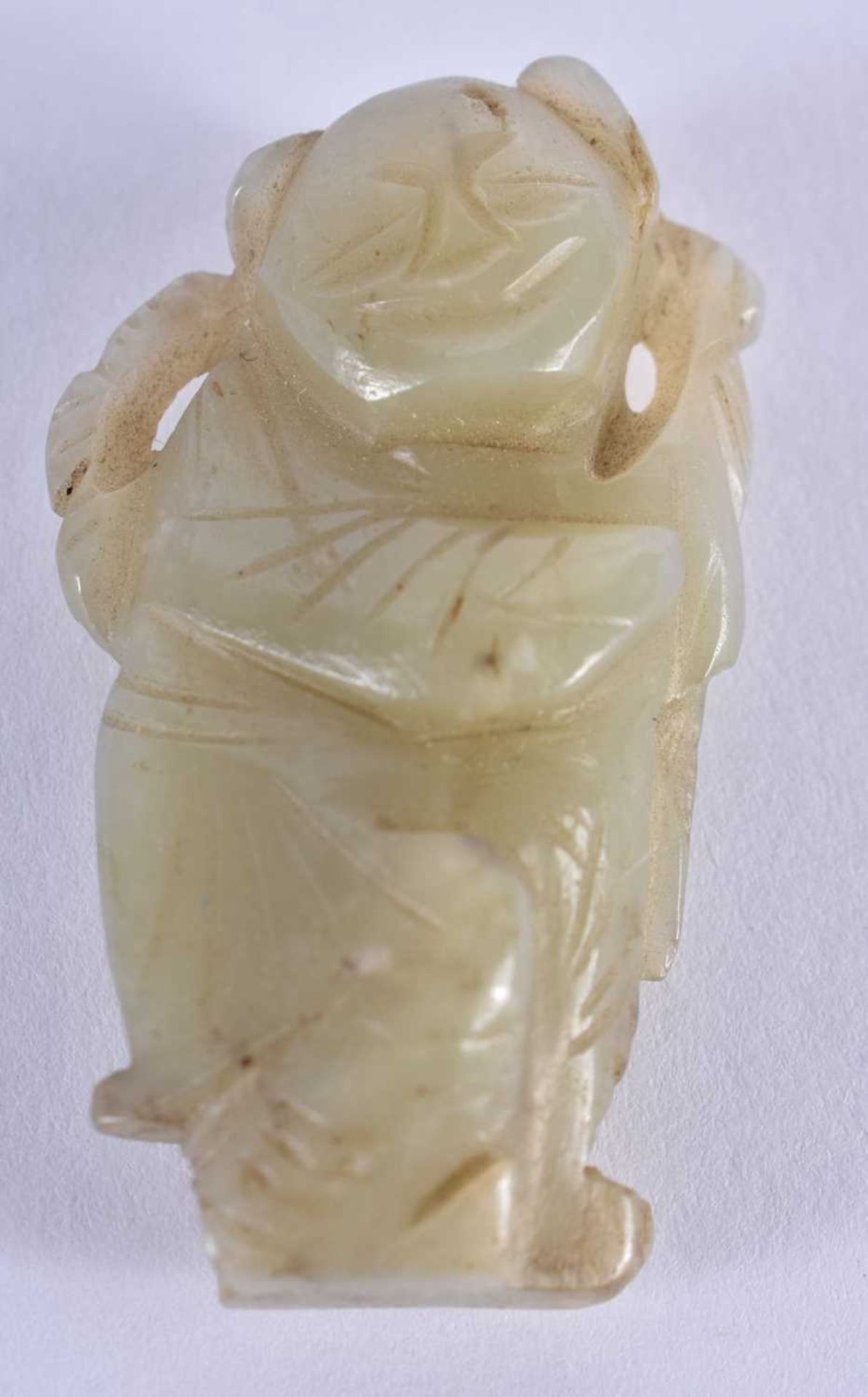 A SMALLER 19TH CENTURY CHINESE CARVED GREEN JADE FIGURE OF A BOY Qing. 4.5 cm x 2 cm.