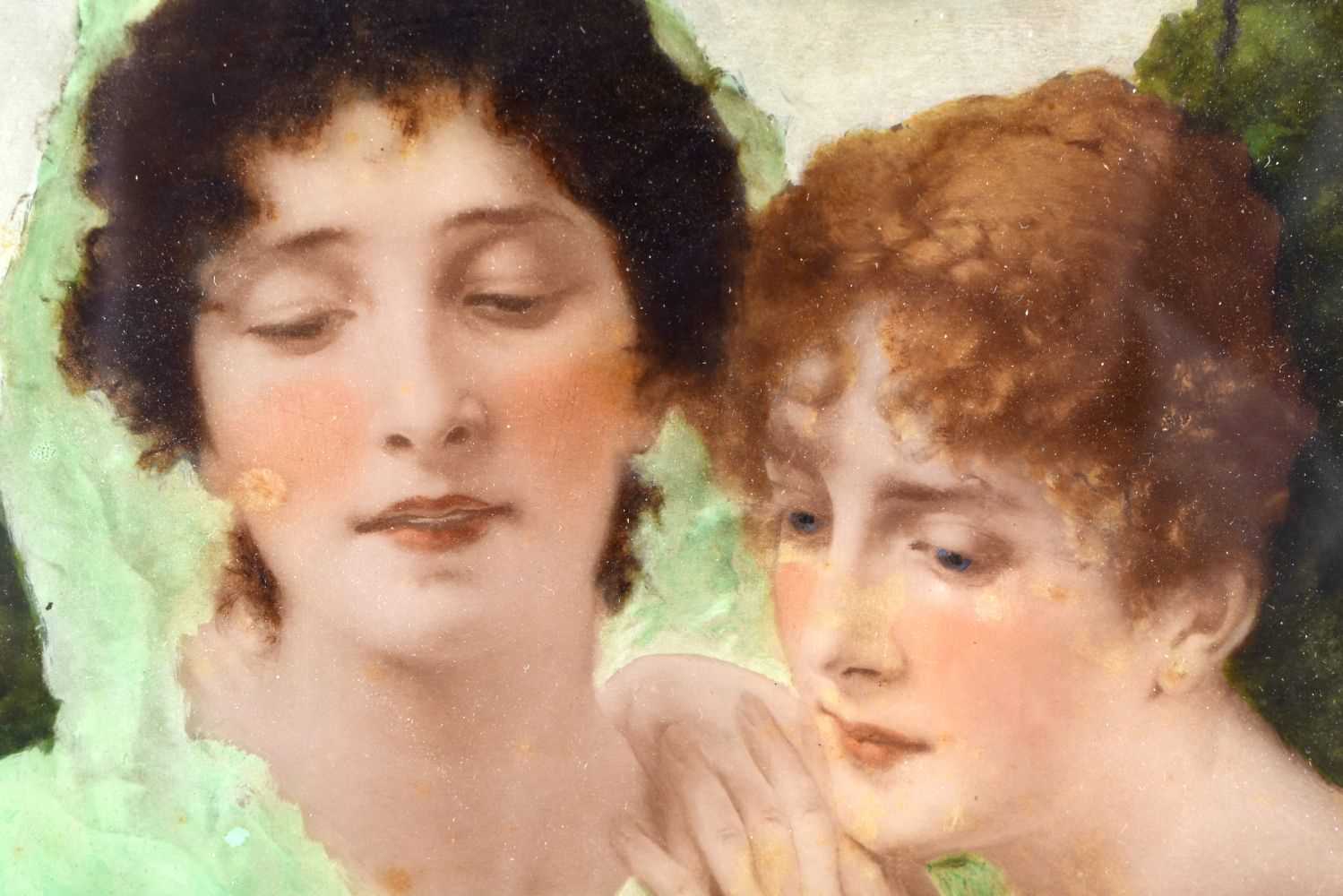 A PAIR OF ANTIQUE CONRAD KIESEL REVERSE PAINTED PAINTINGS ON GLASS. Largest 38 cm x 32 cm. (2) - Image 3 of 6