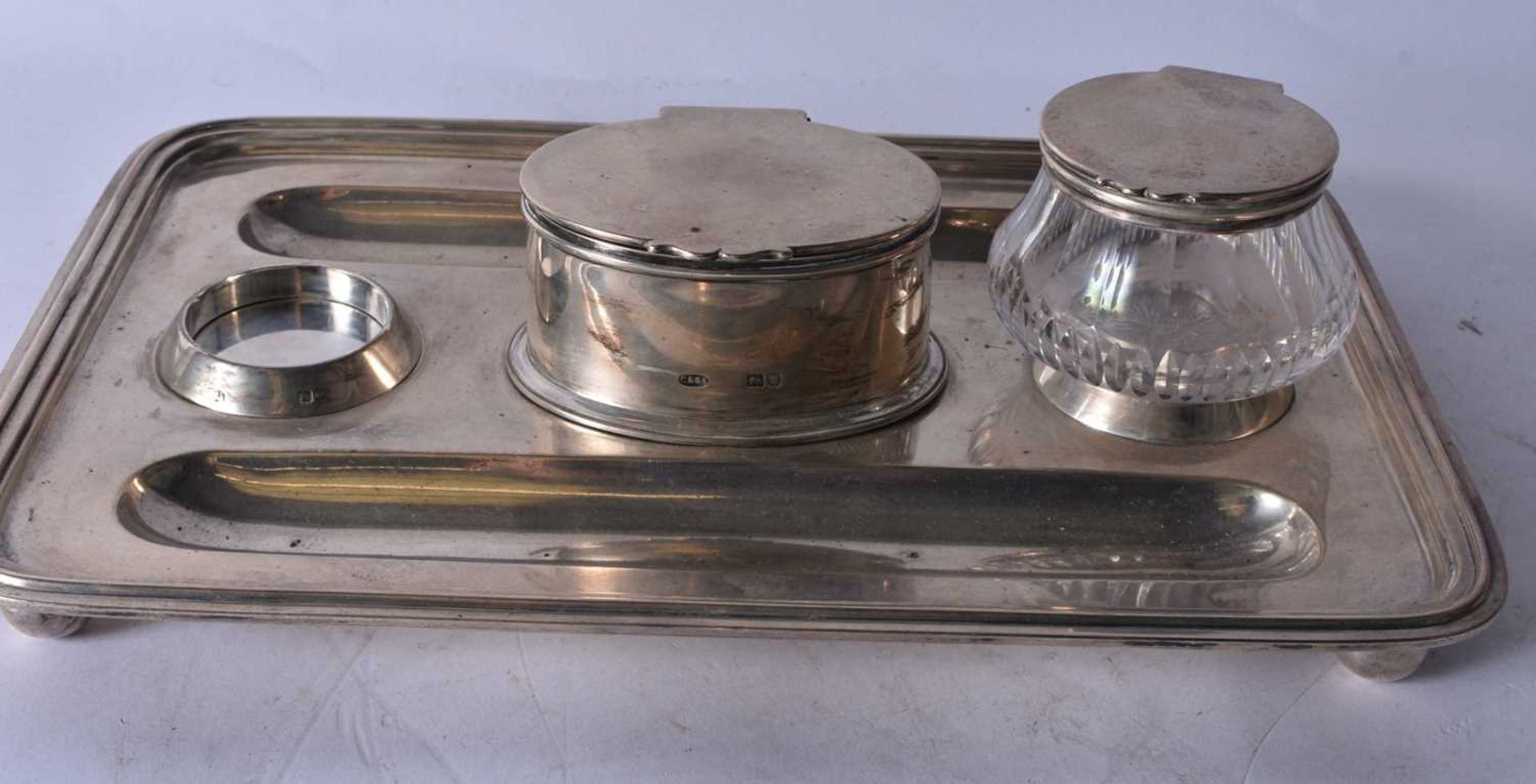 AN ART DECO ASPREYS SILVER INKWELL. Silver 822 grams. 27 cm x 18 cm. - Image 3 of 5