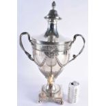 A GOOD GEORGE III SILVER ADAM-STYLE TEA URN with leaf cast finial and coat of arms to the lift of
