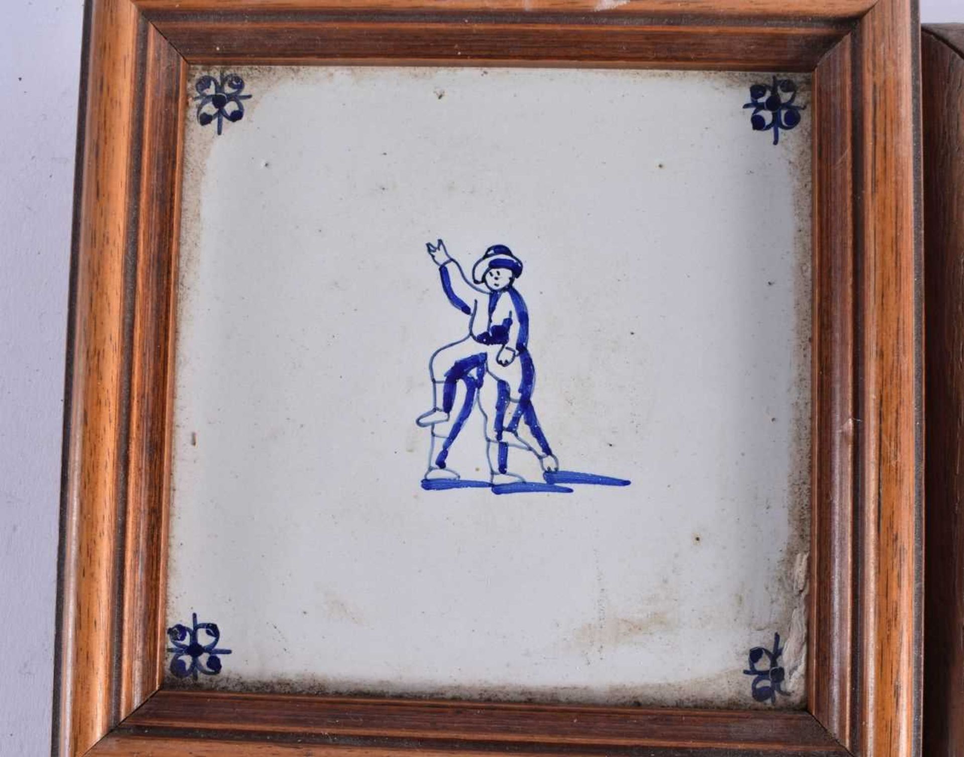 FOUR WOOD FRAMED DELFT BLUE AND WHITE TILES. 15 cm square. (4) - Image 2 of 6