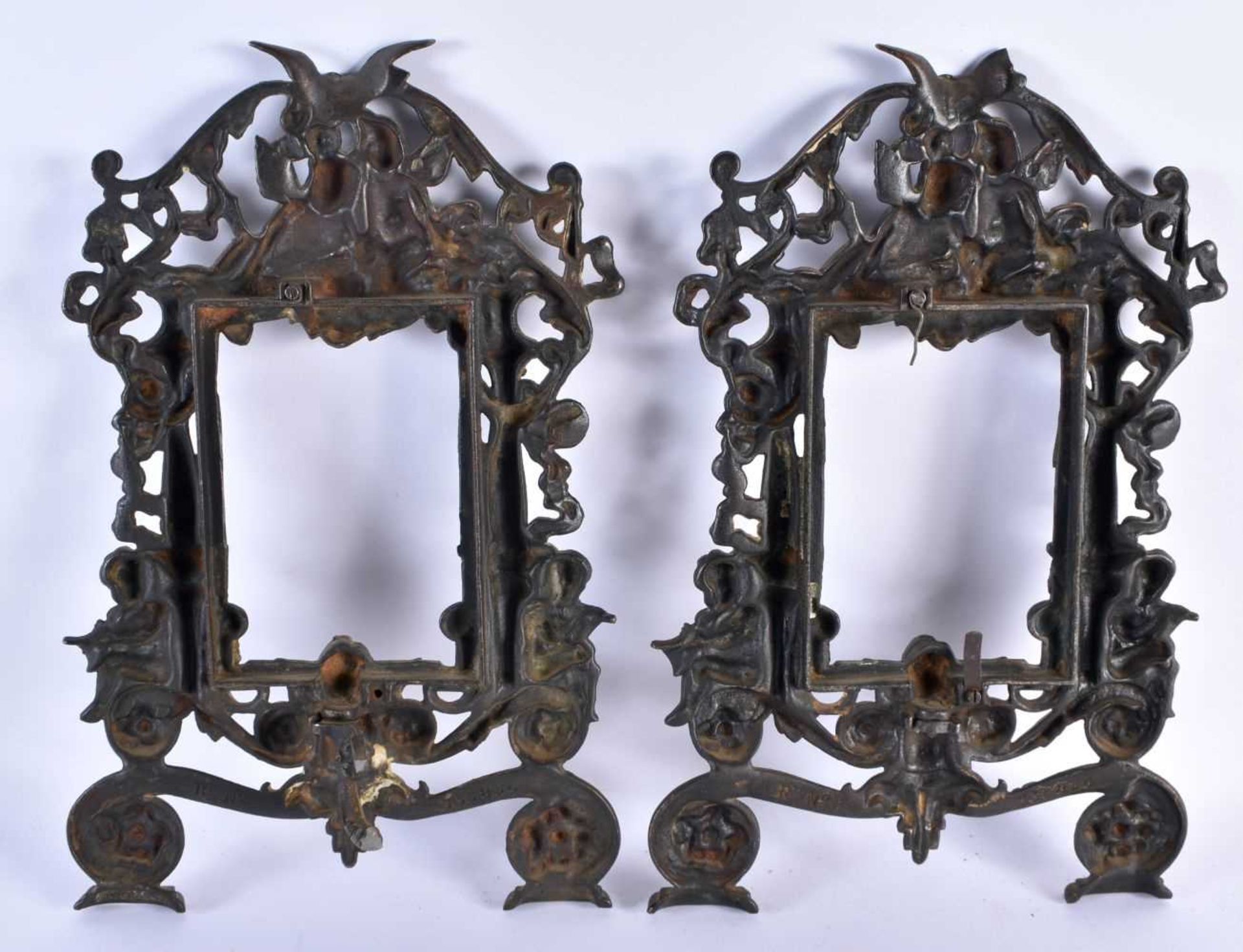 THREE LARGE ANTIQUE CONTINENTAL BRONZE PHOTOGRAPH FRAMES. Largest 40 cm x 22 cm. (3) - Image 5 of 9