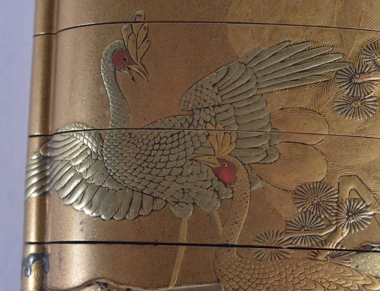 A FINE 19TH CENTURY JAPANESE MEIJI PERIOD GOLD LACQUER FIVE CASE INRO decorated with birds and - Image 2 of 7