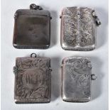 Four Victorian / Edwardian Vesta Cases. Hallmarks for Chester, London & Birmingham. Largest 4.2cm