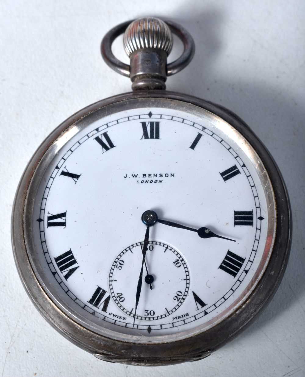 J.W. BENSON Silver Gents Open Face Pocket Watch .  Hallmarked London 1935.  Movement - Hand-wind.