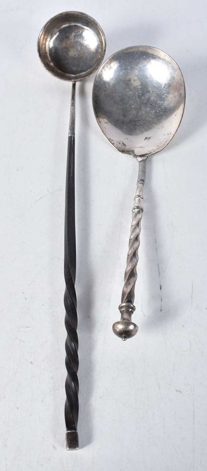 An Antique Silver Spoon stamped Sterling together with a Horn Handled Toddy Ladle. Spoon 22cm x 7cm,