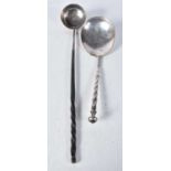 An Antique Silver Spoon stamped Sterling together with a Horn Handled Toddy Ladle. Spoon 22cm x 7cm,