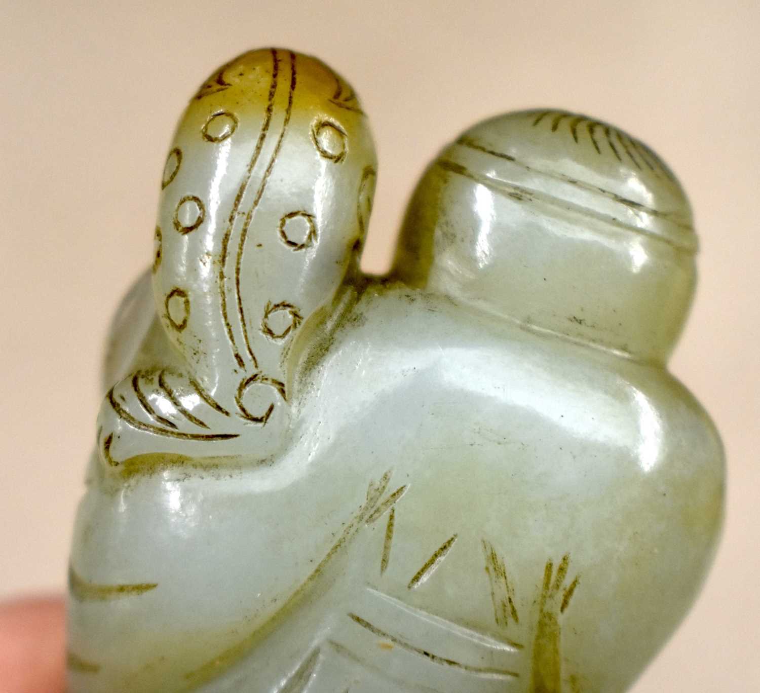 A LOVELY 19TH CENTURY CHINESE CARVED GREEN JADE FIGURE OF A STANDING MALE Qing, modelled holding a - Image 12 of 12