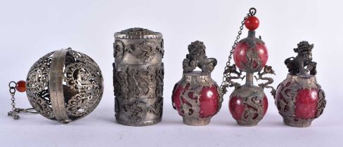 ASSORTED CHINESE REPUBLICAN PERIOD WHITE METAL WARES. 480 grams overall. Largest 8 cm high. (6)