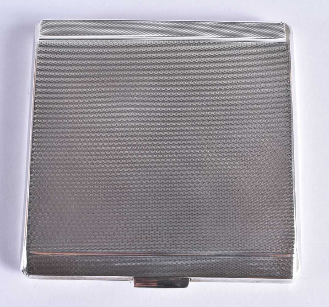 A Silver Cigarette Case with Engine Turned Decoration by HS Benzie, with fitted leather sleeve. - Image 2 of 5