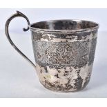 A Persian / Middle Eastern Cup with worn Niello Decoration. Stamped 84 (XRF Tested for Purity).