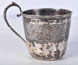 A Persian / Middle Eastern Cup with worn Niello Decoration. Stamped 84 (XRF Tested for Purity).