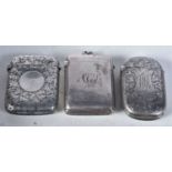 Three Victorian Silver Vesta Cases. Various Marks incl Birmingham 1894. Largest 4.9cm x 3.8cm x 1cm.