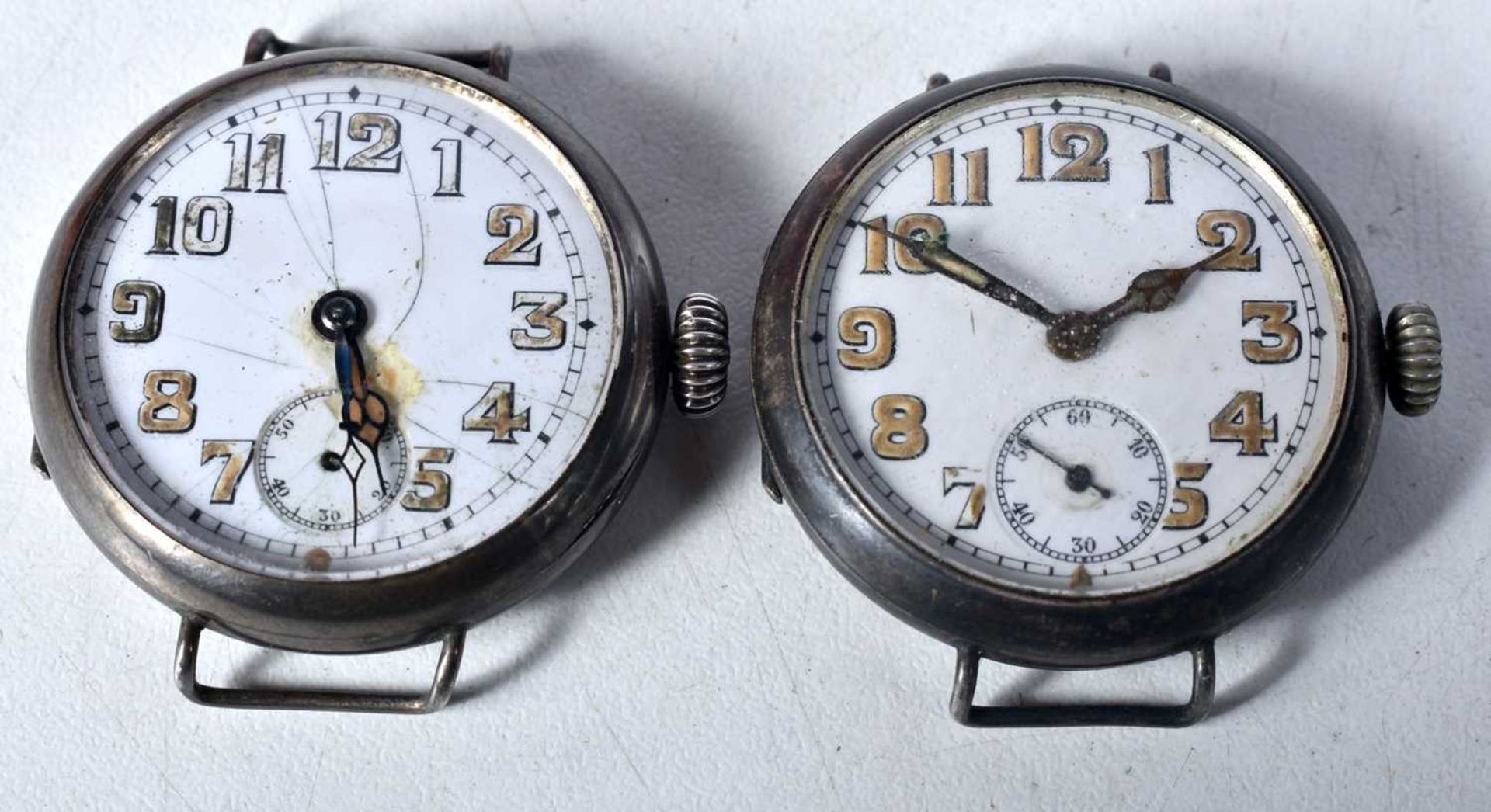 Two Silver Cased Gents Trench Style WRISTWATCHES. Cases Stamped 925. Hand-Wind. WORKING - Tested For