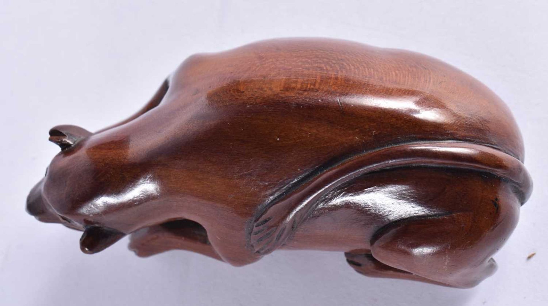 A LATE 18TH CENTURY CARVED TREEN WOOD SNUFF BOX formed as a stylised animals, with mouth open and - Image 4 of 6