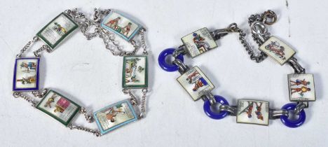 Two silver Egyptian Revival enamel panel bracelets. Stamped 925. 17cm long, total weight 20g