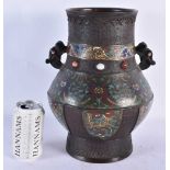 A LARGE 19TH CENTURY CHINESE CHAMPLEVE BRONZE AND HARDSTONE VASE decorated with flowers. 32 cm x