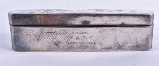A LATE 19TH CENTURY JAPANESE MEIJI PERIOD HAMMERED SILVER BOX. 202 grams overall. 17 cm x 5 cm.