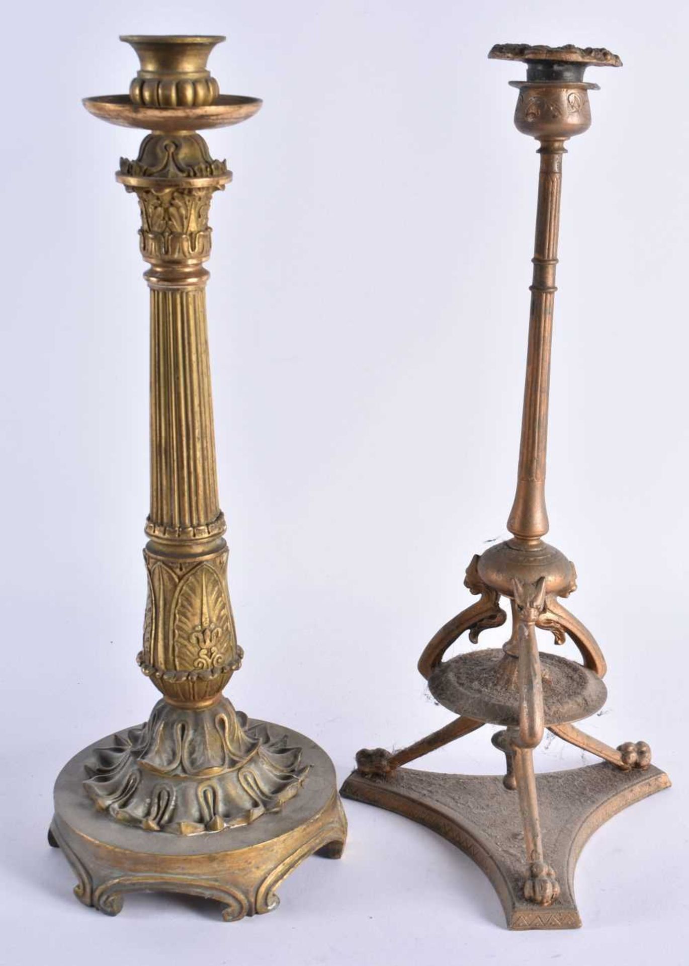 TWO LARGE 19TH CENTURY EUROPEAN BRONZE CANDLESTICKS. 30 cm high. (2) - Image 2 of 10
