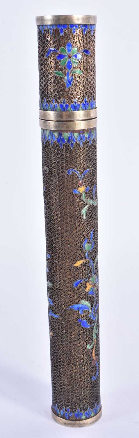 A RARE LATE 19TH CENTURY CHINESE SILVER AND ENAMEL CYLINDRICAL HOLDER AND COVER Qing, decorated with - Image 4 of 7