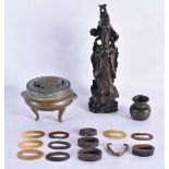 A 19TH CENTURY CHINESE BRONZE CENSER etc. (qty)