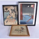 THREE 19TH CENTURY JAPANESE MEIJI PERIOD WOODBLOCK PRINTS. Largest 42 cm x 32 cm. (3)